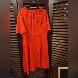 Vintage Red Midi Dress with Black Floral Accents